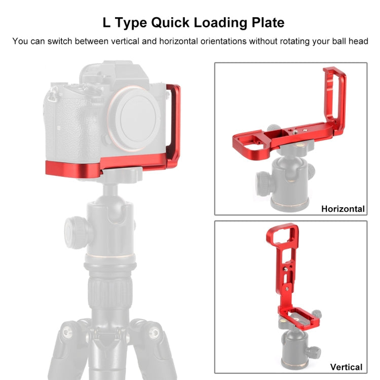 PULUZ 1/4 inch Vertical Shoot Quick Release L Plate Bracket Base Holder for Sony A9 (ILCE-9) / A7 III/ A7R III, For Sony A9 (Red), For Sony A9 (Black)