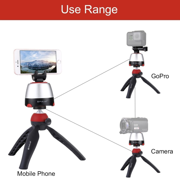 PULUZ Electronic 360 Degree Rotation Panoramic Head + Tripod Mount + GoPro Clamp + Phone Clamp with Remote Controller for Smartphones, GoPro, DSLR Cameras(Red)