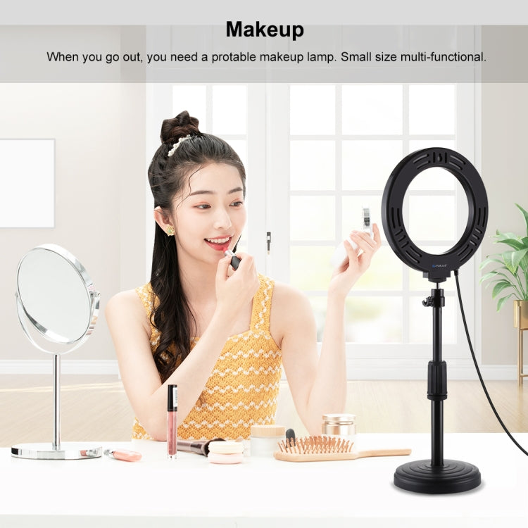 PULUZ 6.2 inch 16cm USB 3 Modes Dimmable LED Ring Vlogging Photography Video Lights with Tripod Ball Head, 6.2 inch