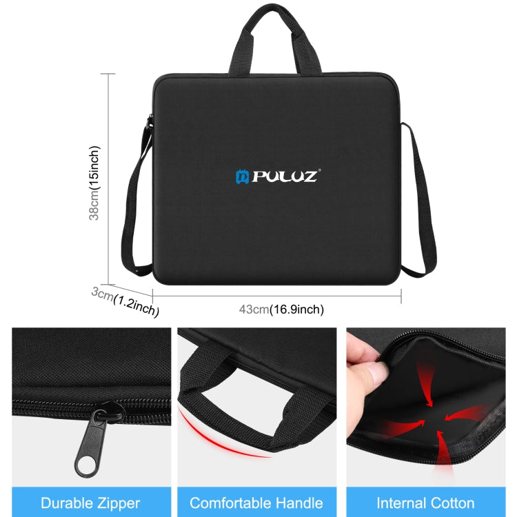 PULUZ 14 inch Ring LED Lights Portable Zipper Storage Bag Shoulder Handbags, Size: 43cm x 38cm x 3cm (Black)