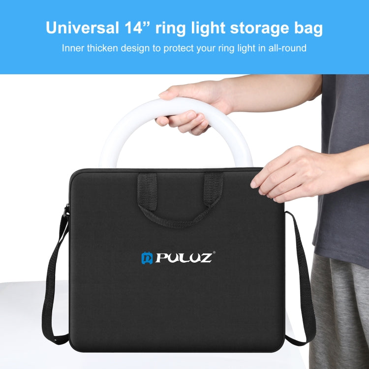 PULUZ 14 inch Ring LED Lights Portable Zipper Storage Bag Shoulder Handbags, Size: 43cm x 38cm x 3cm (Black)