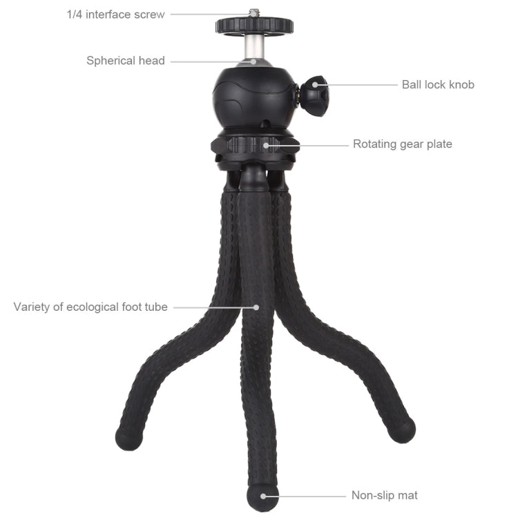 PULUZ Mini Octopus Flexible Tripod Holder with Ball Head for DJI, Insta360, GoPro and Other Action Cameras, SLR Cameras, Cellphone, Size: 25cmx4.5cm, 25cm Tripod