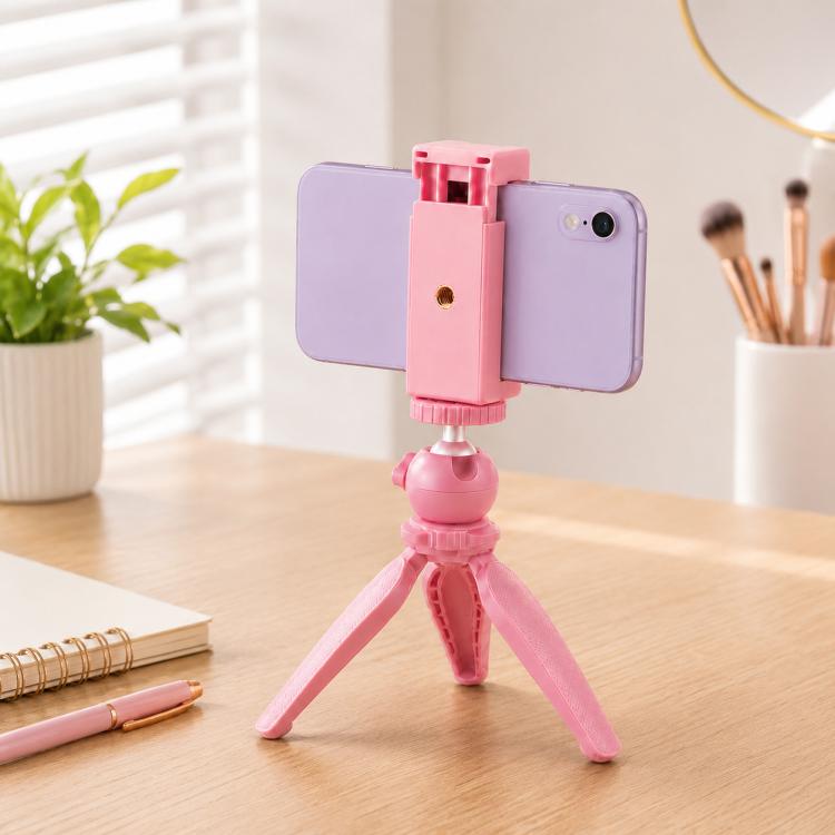 PULUZ Selfie Sticks Tripod Mount Phone Clamp with 1/4 inch Screw Holes & Cold Shoe Base, Clamp Black, Clamp Pink