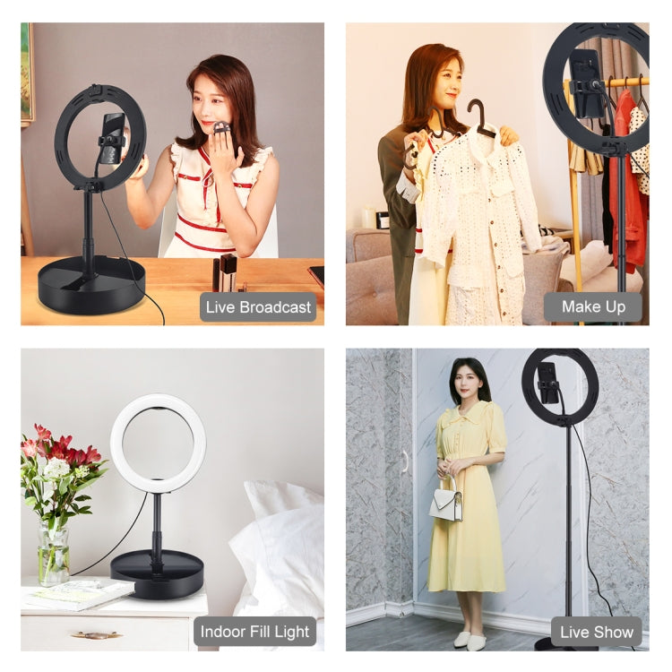 PULUZ 10.2 inch 26cm USB 3 Modes Dimmable Dual Color Temperature LED Curved  Ring Vlogging Selfie Photography Video Lights with Bluetooth Remote Shutter & Folding Desktop Holder & Phone Clamp(Black)