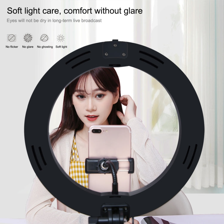 PULUZ 10.2 inch 26cm USB 3 Modes Dimmable Dual Color Temperature LED Curved  Ring Vlogging Selfie Photography Video Lights with Bluetooth Remote Shutter & Folding Desktop Holder & Phone Clamp(Black)