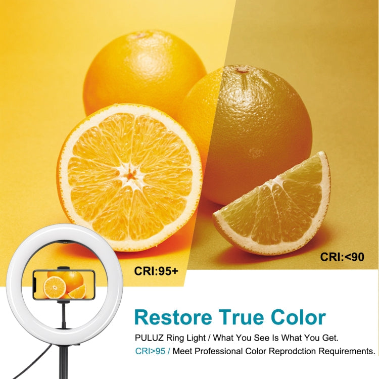 PULUZ 10.2 inch 26cm USB 3 Modes Dimmable Dual Color Temperature LED Curved  Ring Vlogging Selfie Photography Video Lights with Bluetooth Remote Shutter & Folding Desktop Holder & Phone Clamp(Black)