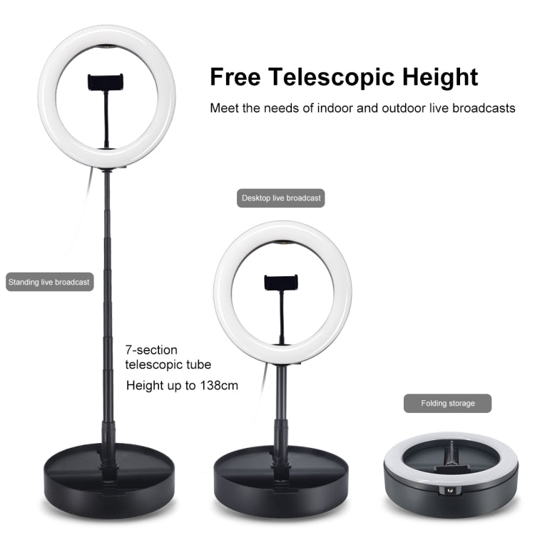 PULUZ 10.2 inch 26cm USB 3 Modes Dimmable Dual Color Temperature LED Curved  Ring Vlogging Selfie Photography Video Lights with Bluetooth Remote Shutter & Folding Desktop Holder & Phone Clamp(Black)