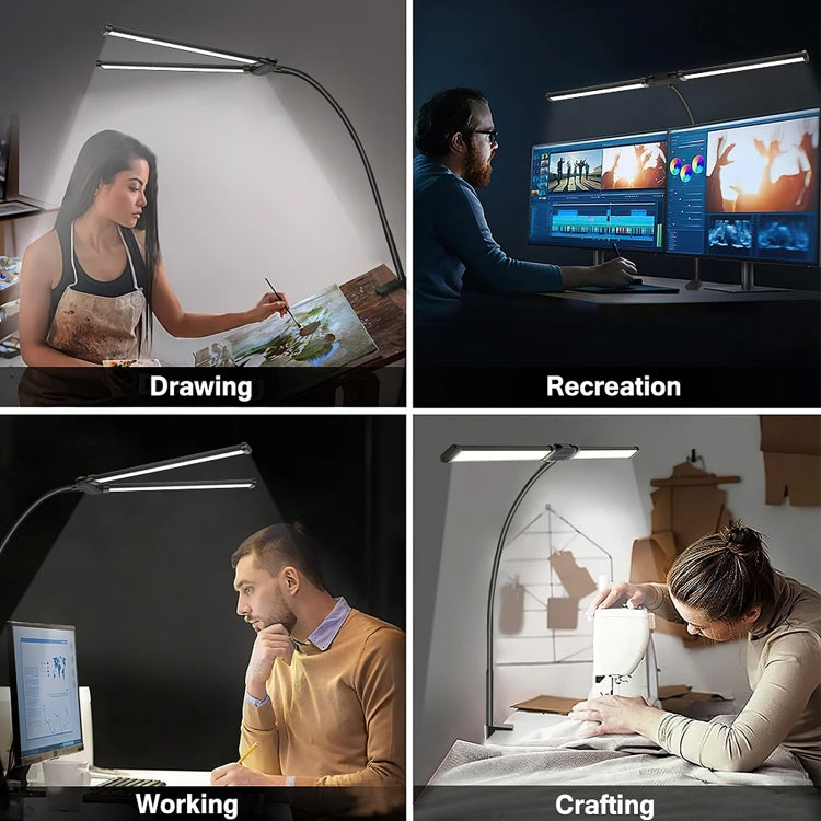 PULUZ Gooseneck Tube LED Fill Light Double Head Clip Desk Lamp (Black)