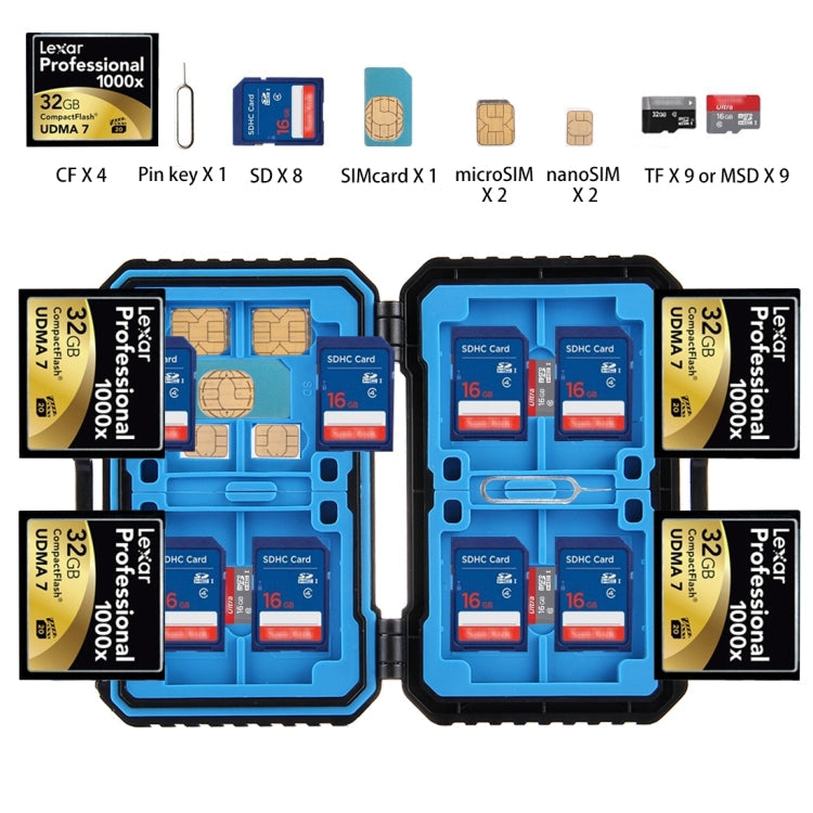 PULUZ 27 in 1 Memory Card Case for 4CF + 8SD + 9TF + 1Card PIN + 1Standard SIM + 2Micro-SIM + 2Nano-SIM, 27 in 1