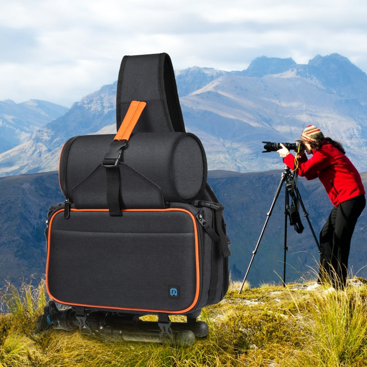 PULUZ Triangle Style SLR Camera Bag Sling Waterproof Backpack Shoulder Messenger Bags with Removable Lens Bag(Black)
