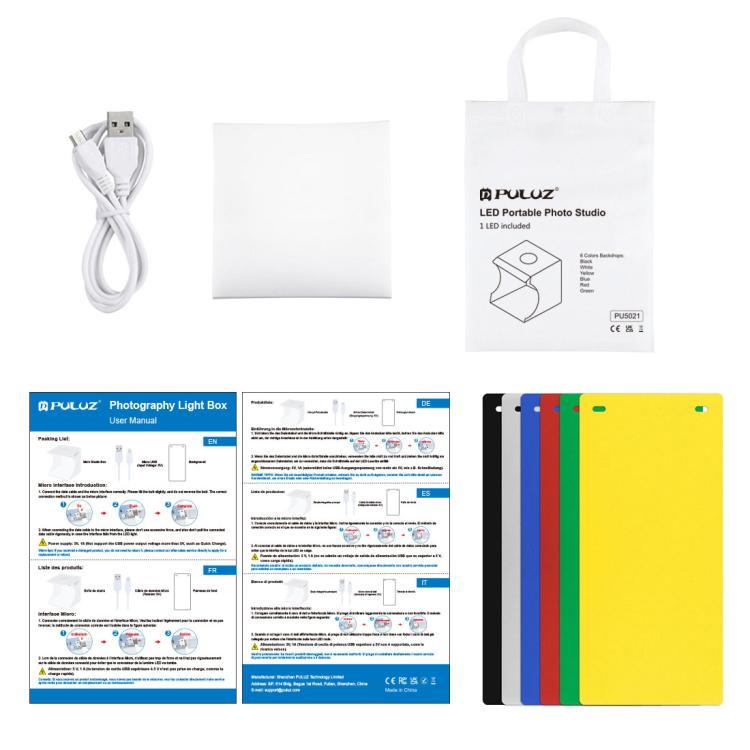 PULUZ 20cm Folding Portable 550LM Light Photo Lighting Studio Shooting Tent Box Kit with 6 Colors Backdrops (Black, White, Yellow, Red, Green, Blue), Unfold Size: 24cm x 23cm x 23cm
