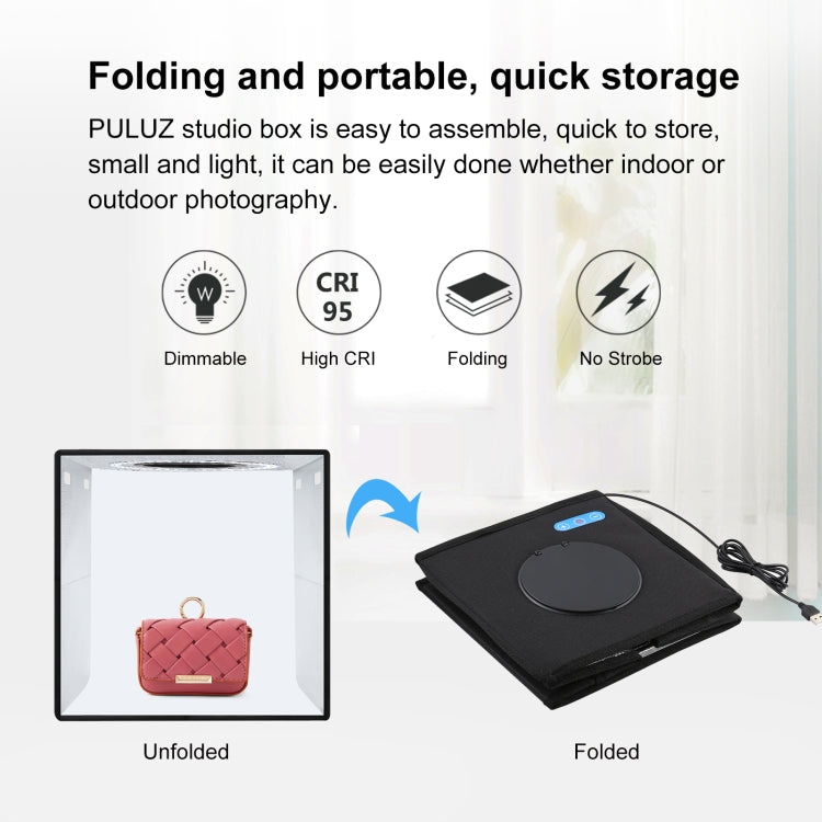 PULUZ 25cm Folding Portable High 97 CRI Ring Light Photo Lighting Studio Shooting Tent Box with 12 Colors Backdrops, Size: 25cm x 25cm x 25cm(Black)