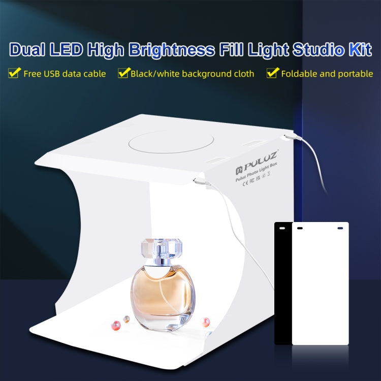 PULUZ 20cm Include 2 LED Panels Folding Portable 1100LM Light Photo Lighting Studio Shooting Tent Box Kit with 2 Colors Backdrops (Black, White), Unfold Size: 24cm x 23cm x 23cm