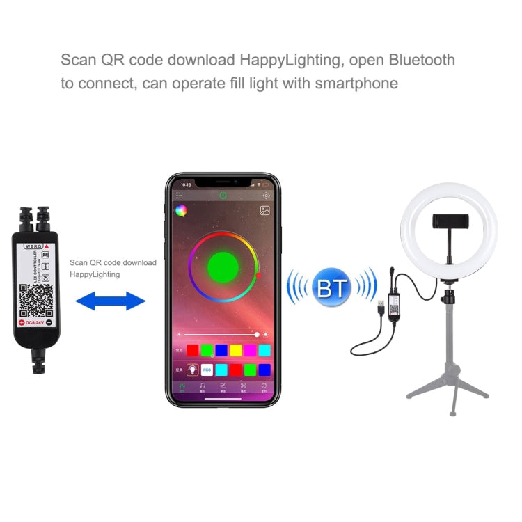 PULUZ 7.9 inch 20cm USB RGB Dimmable LED Dual Color Temperature LED Curved Light Ring Vlogging Selfie Photography Video Lights with Phone Clamp, 7.9 inch RGBW