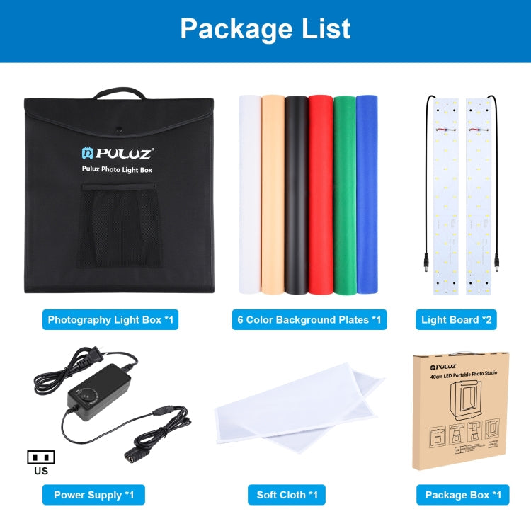 PULUZ 40cm Portable Dimmable Photo Studio Tent Kit with 6 Backdrops (US Plug)