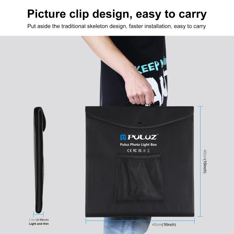 PULUZ 40cm Folding Portable White Light Dimmable Photo Lighting Studio Shooting Tent Box Kit with 6 Colors (Black, Orange, White, Red, Green, Blue) Backdrops, 40cm Box(UK/AE), 40cm Box(US), 40cm Box(UK), 40cm Box(EU), 40cm Box(AU)