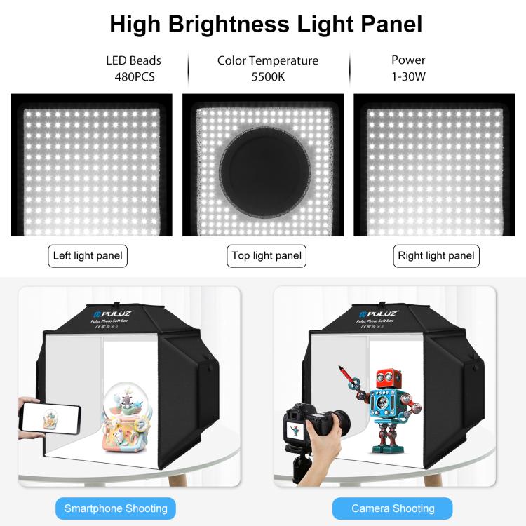 PULUZ 40cm Folding 72W 5500K Studio Shooting Tent Soft Box Photography Lighting Kit with 4 Colors (Black, Orange, White, Green) Backdrops, 40cm Folding 72W(US Plug), 40cm Folding 72W(AU Plug), 40cm Folding 72W(EU Plug), 40cm Folding 72W(UK Plug)