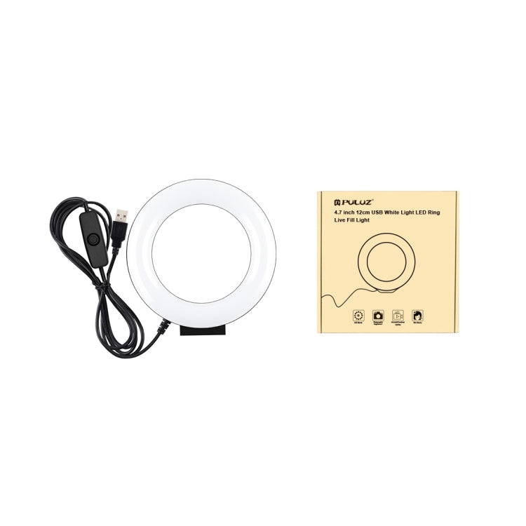 PULUZ 4.7 inch 12cm Curved Surface USB White Light LED Ring Selfie Beauty Vlogging Photography Video Lights(Black)