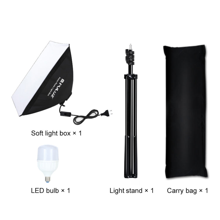 PULUZ 50x70cm Studio Softbox + 2m Tripod Mount + Single 220V E27 30W 5700K White Light LED Bulb Photography Kit, Single Bulb EU Plug, Single Bulb US Plug