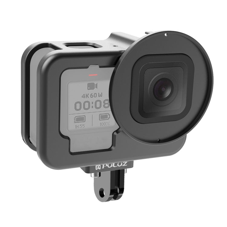 PULUZ CNC Aluminum Alloy Thin Housing Shell for GoPro HERO12/11/10/9 Black with Insurance Frame & 52mm UV Lens (Black)
