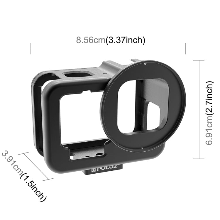 PULUZ CNC Aluminum Alloy Thin Housing Shell for GoPro HERO12/11/10/9 Black with Insurance Frame & 52mm UV Lens (Black)