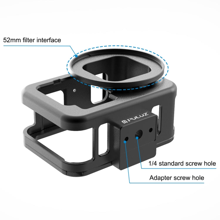 PULUZ CNC Aluminum Alloy Thin Housing Shell for GoPro HERO12/11/10/9 Black with Insurance Frame & 52mm UV Lens (Black)