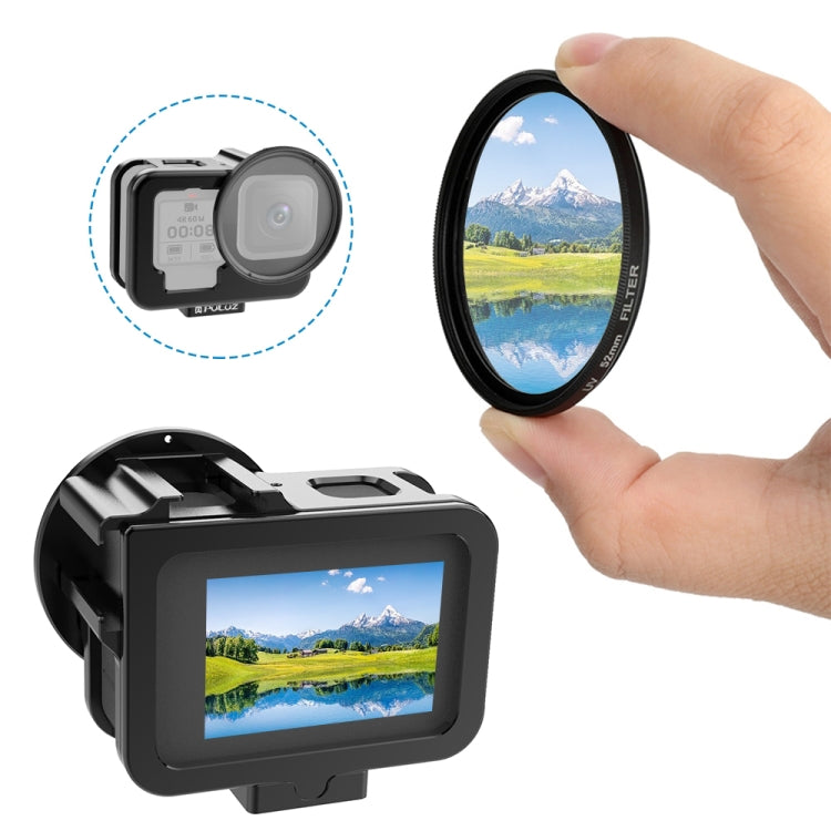 PULUZ CNC Aluminum Alloy Thin Housing Shell for GoPro HERO12/11/10/9 Black with Insurance Frame & 52mm UV Lens (Black)