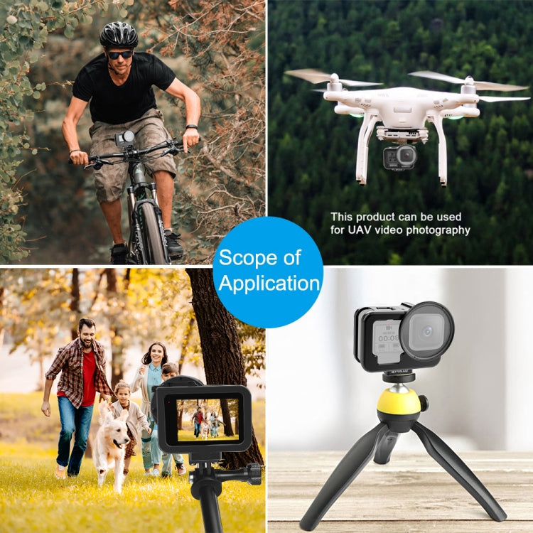 PULUZ CNC Aluminum Alloy Thin Housing Shell for GoPro HERO12/11/10/9 Black with Insurance Frame & 52mm UV Lens (Black)