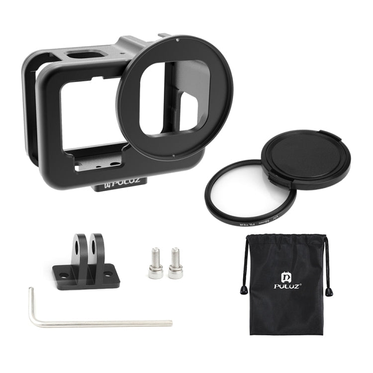PULUZ CNC Aluminum Alloy Thin Housing Shell for GoPro HERO12/11/10/9 Black with Insurance Frame & 52mm UV Lens (Black)