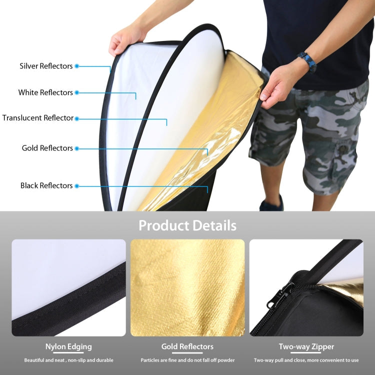 PULUZ 110cm 5 in 1 (Silver / Translucent / Gold / White / Black) Folding Photo Studio Reflector Board, 110cm Reflector