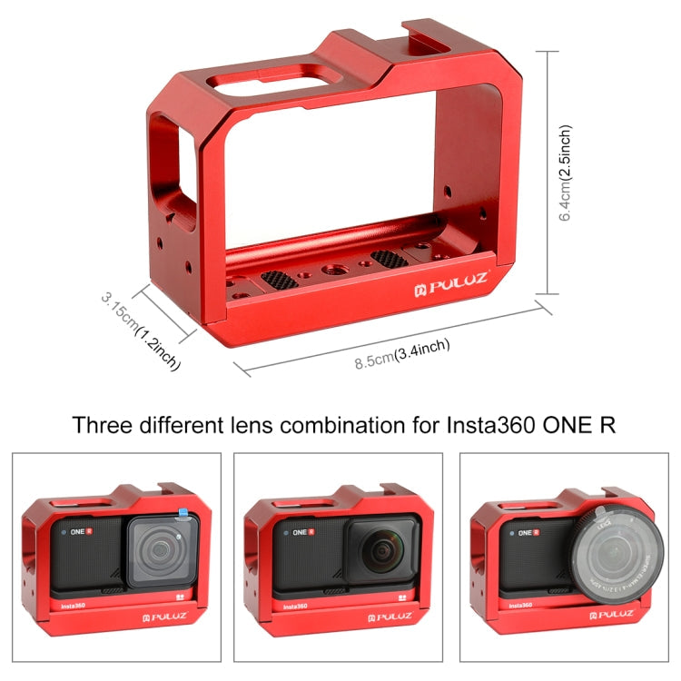 PULUZ Aluminum alloy Frame Mount Protective Case Cage with Cold Shoe Base Slot & Tripod Base Adapter for Insta360 One R(Red)
