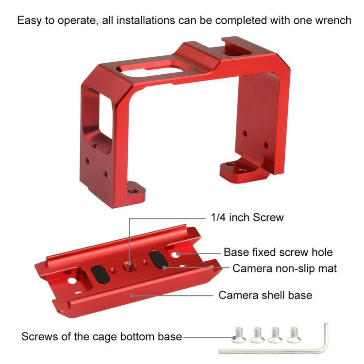 PULUZ Aluminum alloy Frame Mount Protective Case Cage with Cold Shoe Base Slot & Tripod Base Adapter for Insta360 One R(Red)