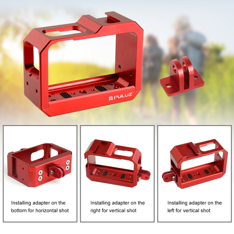 PULUZ Aluminum alloy Frame Mount Protective Case Cage with Cold Shoe Base Slot & Tripod Base Adapter for Insta360 One R(Red)