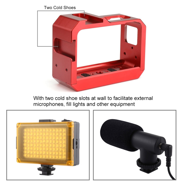 PULUZ Aluminum alloy Frame Mount Protective Case Cage with Cold Shoe Base Slot & Tripod Base Adapter for Insta360 One R(Red)