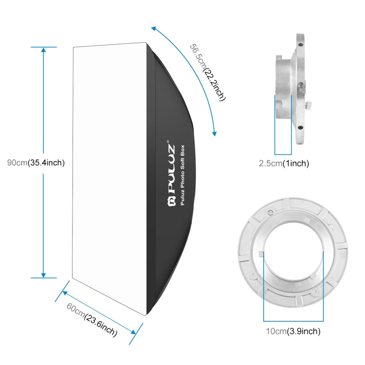 PULUZ Rectangle Speedlite Softbox Bowens Mount Diffuser, 60 x 90cm Rectangle