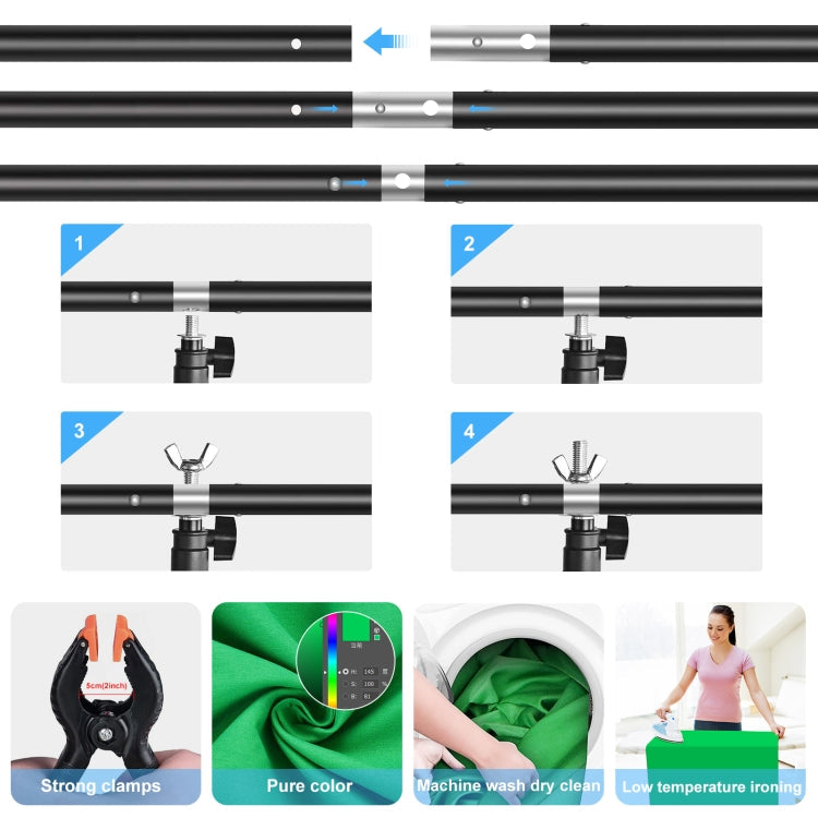 PULUZ 1x2m T-Shape Photo Studio Background Support Stand Backdrop Crossbar Bracket Kit with Clips(Green)