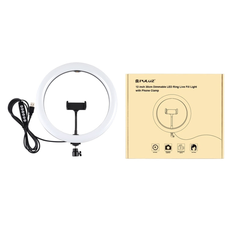 PULUZ 11.8 inch 30cm Curved Surface USB 10 Modes 8 Colors RGBW Dimmable LED Ring Vlogging Photography Video Lights with Tripod Ball Head & Phone Clamp(Black)