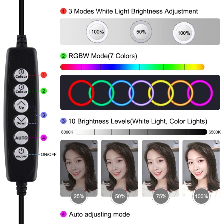 PULUZ 11.8 inch 30cm Curved Surface USB 10 Modes 8 Colors RGBW Dimmable LED Ring Vlogging Photography Video Lights with Tripod Ball Head & Phone Clamp(Black)