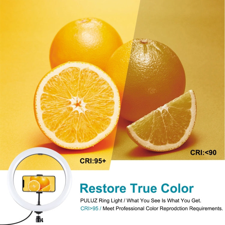 PULUZ 11.8 inch 30cm Curved Surface USB 10 Modes 8 Colors RGBW Dimmable LED Ring Vlogging Photography Video Lights with Tripod Ball Head & Phone Clamp(Black)