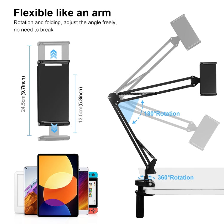 PULUZ  Live Broadcast Desktop Arm Stand Suspension Clamp Holder with Tablet PC Clamp(Black)