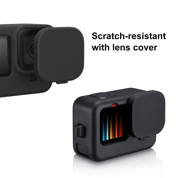 PULUZ for GoPro HERO12 Black /11 Black /10 Black /9 Black Silicone Protective Case + POM Side Interface Cover with Wrist Strap & Lens Cover(Black)