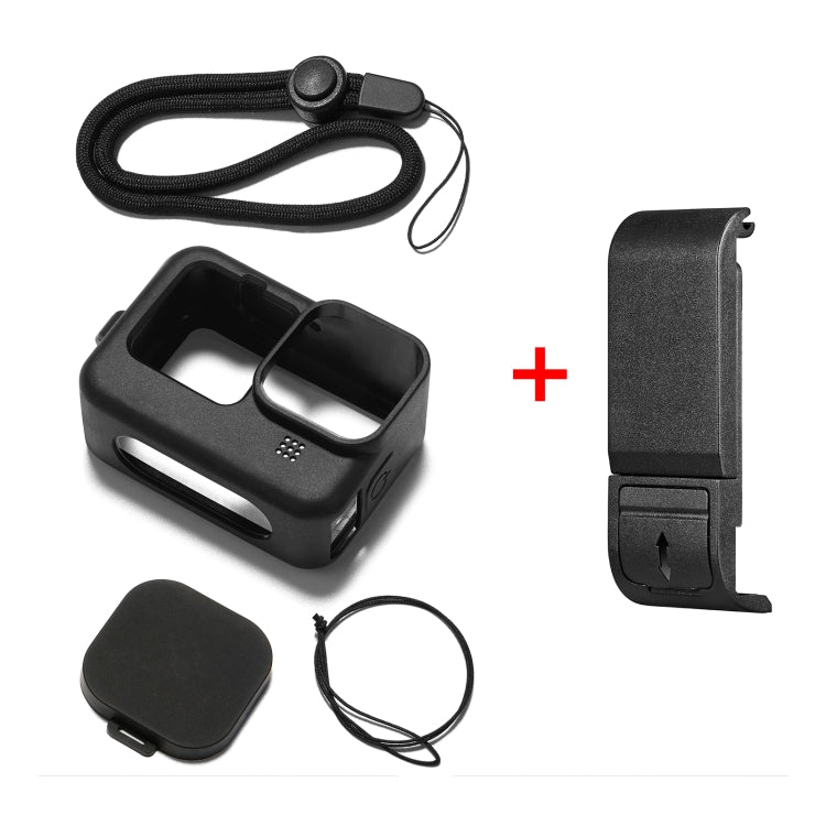 PULUZ for GoPro HERO12 Black /11 Black /10 Black /9 Black Silicone Protective Case + POM Side Interface Cover with Wrist Strap & Lens Cover(Black)