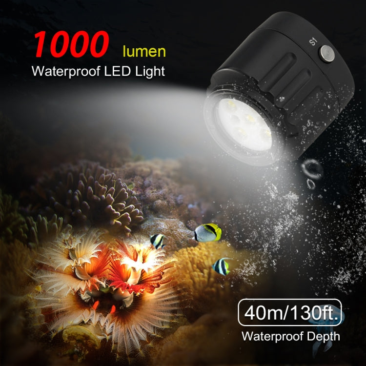 PULUZ 40m Underwater LED Fill Light, 1000LM for GoPro HERO12/11/10/9 & Action Cameras (Black)
