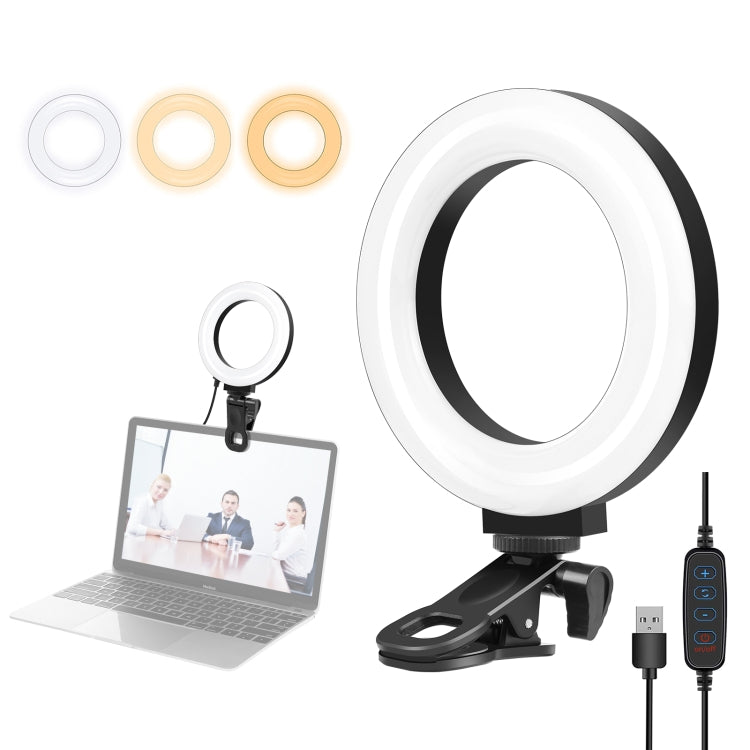 PULUZ 4.7 inch 12cm Ring Selfie Light 3 Modes USB Dimmable Dual Color Temperature LED Curved Vlogging Photography Video Lights with Monitor Clip Holder (Black)