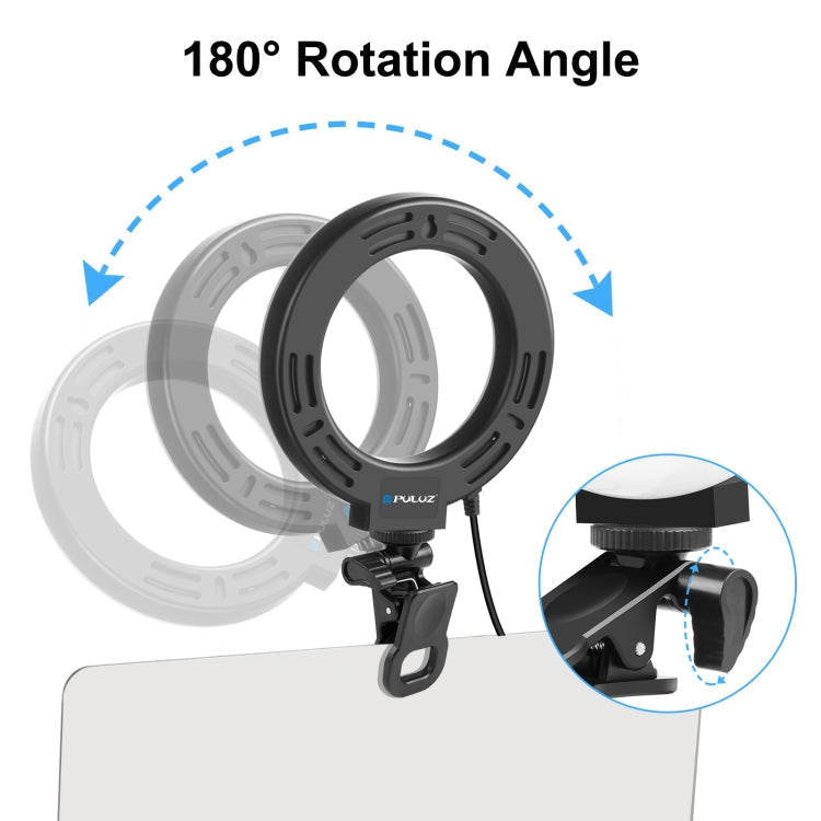 PULUZ 4.7 inch 12cm Ring Selfie Light 3 Modes USB Dimmable Dual Color Temperature LED Curved Vlogging Photography Video Lights with Monitor Clip Holder (Black)
