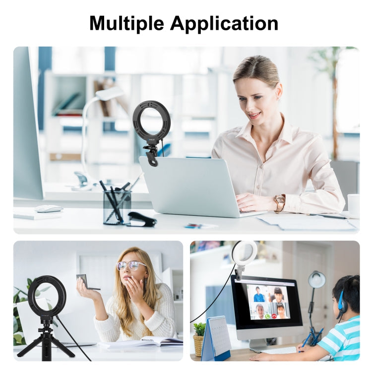 PULUZ 4.7 inch 12cm Ring Selfie Light 3 Modes USB Dimmable Dual Color Temperature LED Curved Vlogging Photography Video Lights with Monitor Clip Holder (Black)