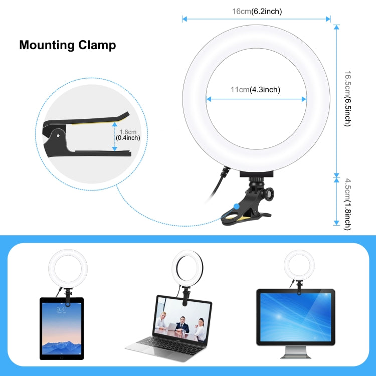 PULUZ 6.2 inch 16cm Ring Selfie Light 3 Modes USB Dimmable Dual Color Temperature LED Curved Vlogging Photography Video Lights with Monitor Clip Holder(Black)