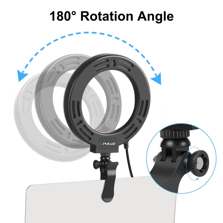 PULUZ 6.2 inch 16cm Ring Selfie Light 3 Modes USB Dimmable Dual Color Temperature LED Curved Vlogging Photography Video Lights with Monitor Clip Holder(Black)