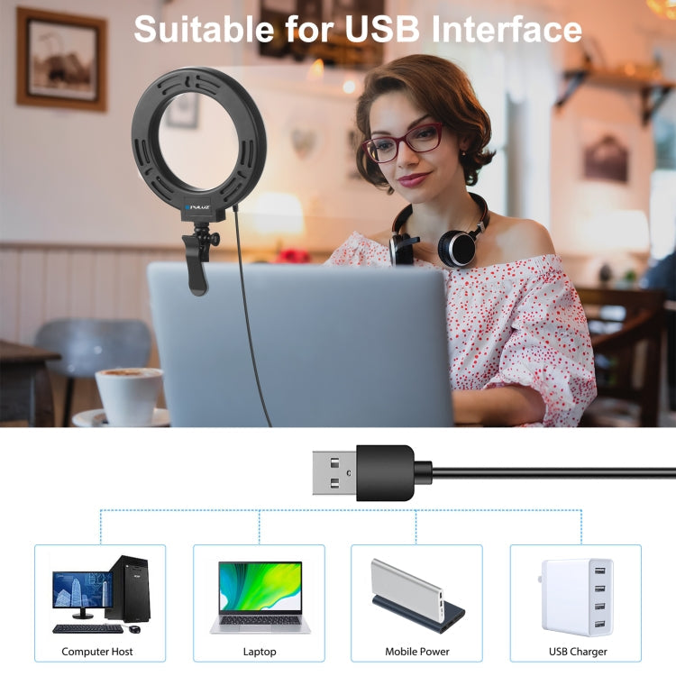 PULUZ 6.2 inch 16cm Ring Selfie Light 3 Modes USB Dimmable Dual Color Temperature LED Curved Vlogging Photography Video Lights with Monitor Clip Holder(Black)