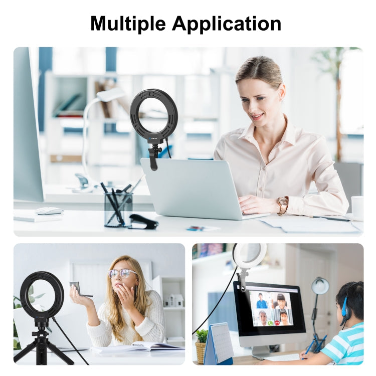 PULUZ 6.2 inch 16cm Ring Selfie Light 3 Modes USB Dimmable Dual Color Temperature LED Curved Vlogging Photography Video Lights with Monitor Clip Holder(Black)